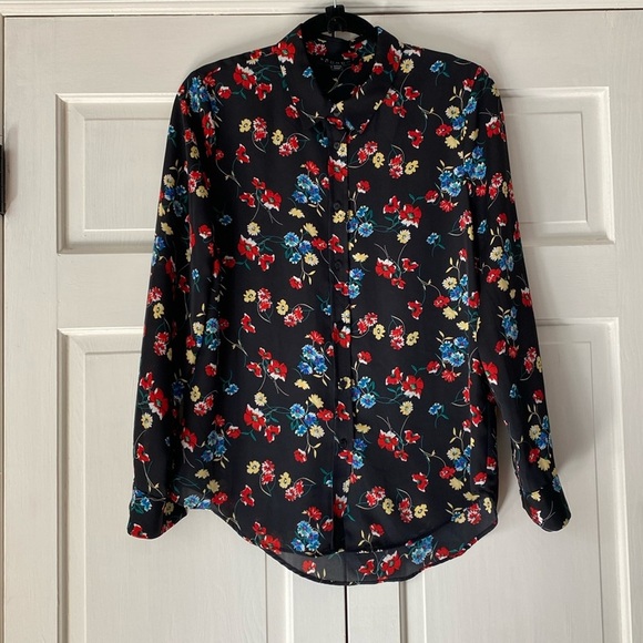 Laundry‎ by Shelli Segal Floral Blouse Button Front Button Up Size Small Black - Picture 1 of 8